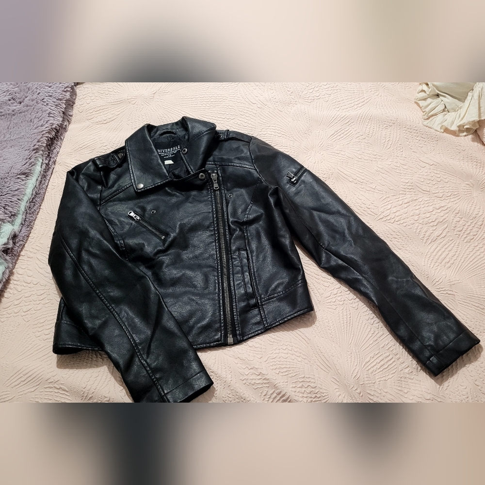 Black Leather Riverdale Jacket with Embroidered Serpent Design